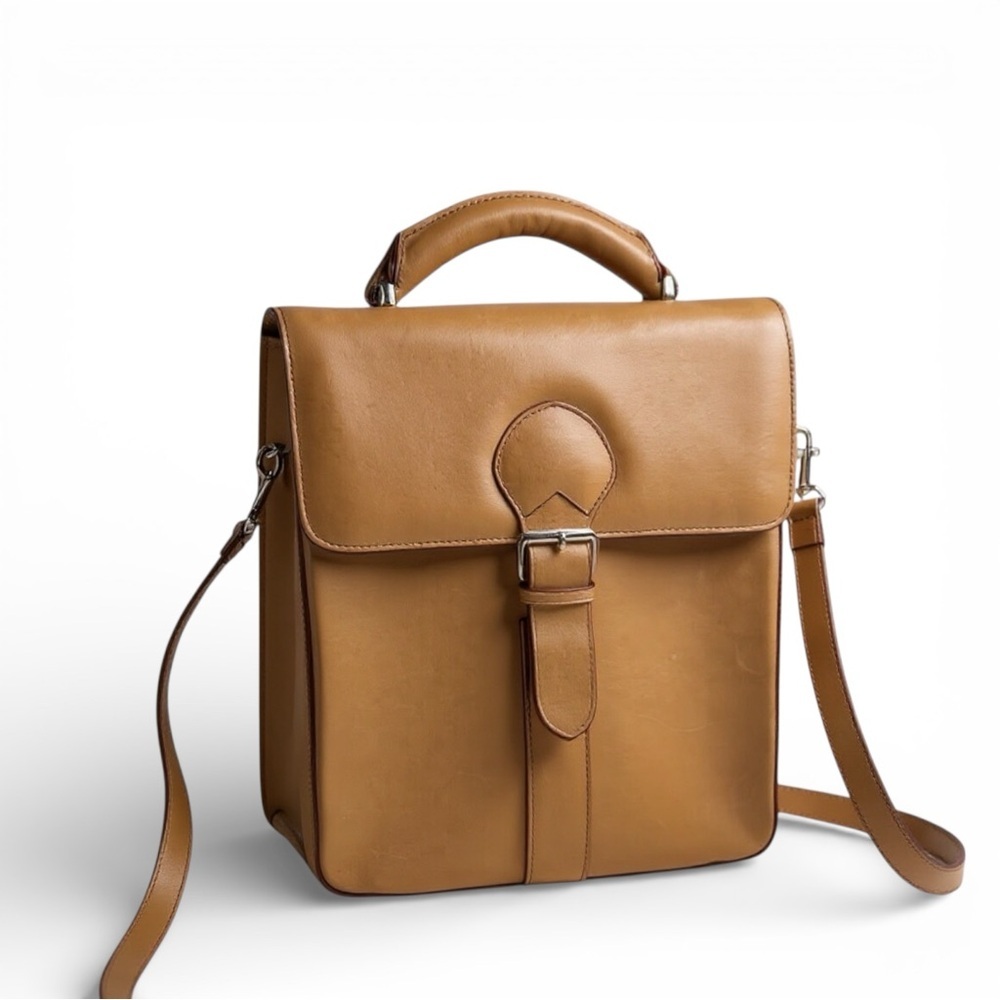 Levenger Tan Brown Leather Wine Carrier Messenger Bag – Rare – Crossbody